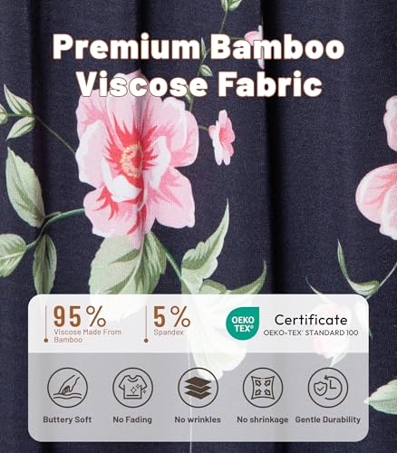 Image of NACHILA Nightgowns for Women-Viscose Made from Bamboo, V Neck Sleepshirts Short Sleeve Sleepwear Cool Nightshirt