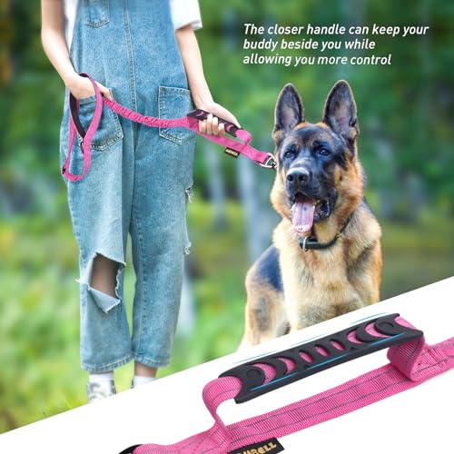 AUBELL Tactical Dog Lead Heavy Duty,4-6ft Reflective Strong No Pull Bungee Lead for Medium Large Dogs with Comfortable Padded Double Handle,Car Harness, 360 Degree Rotating Carabiner,Pink - Image 2