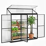 Outsunny 6 x 1.5ft Polycarbonate Greenhouse with 3 Hinged Doors, Top Vent, Lean-to Green House, Aluminium Walk-in Greenhouse for Patio Garden, Black