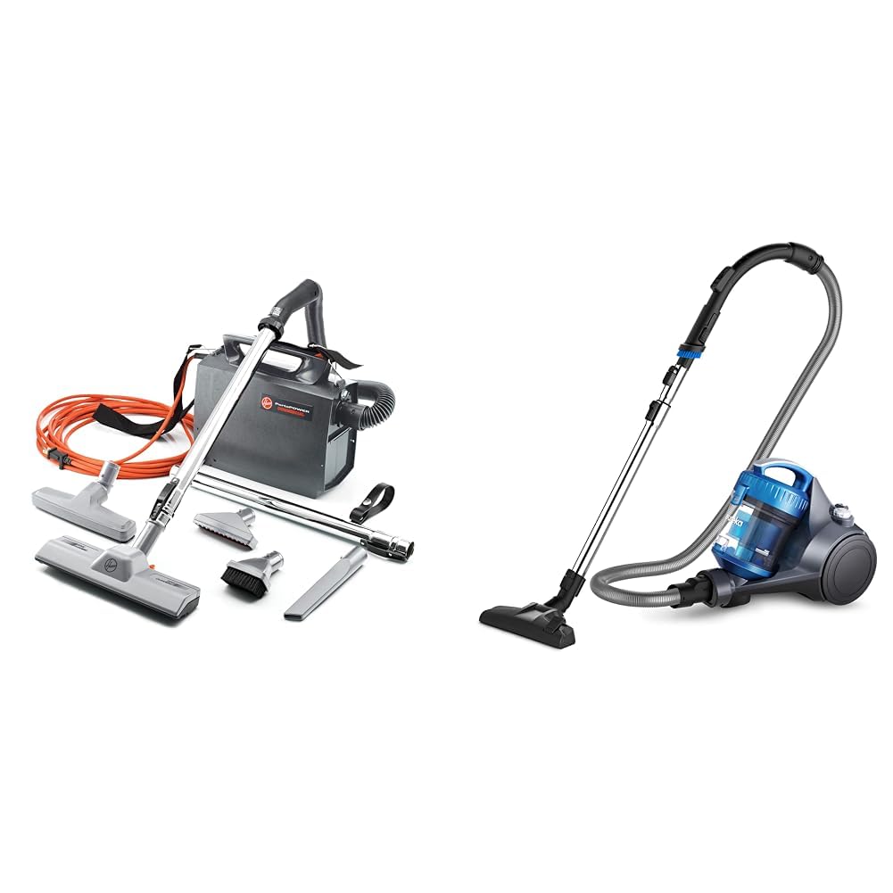 Hoover Commercial PORTAPOWER Lightweight Canister Vacuum Cleaner with Attachments & Eureka Whirlwind Bagless Canister Vacuum Cleaner, Lightweight Vac for Carpets and Hard Floors, Blue
