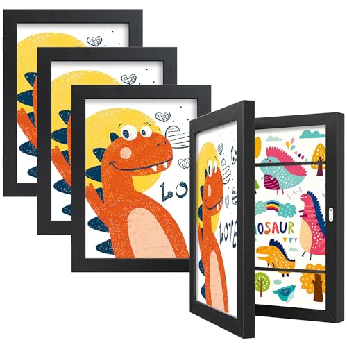 Image of BAIJIALI Black Art Frames for Kids Artwork - Front Opening Holds 150 Drawings, 3D Crafts - 4 Packs 8.5x11 with mat or 9x12 without Mat
