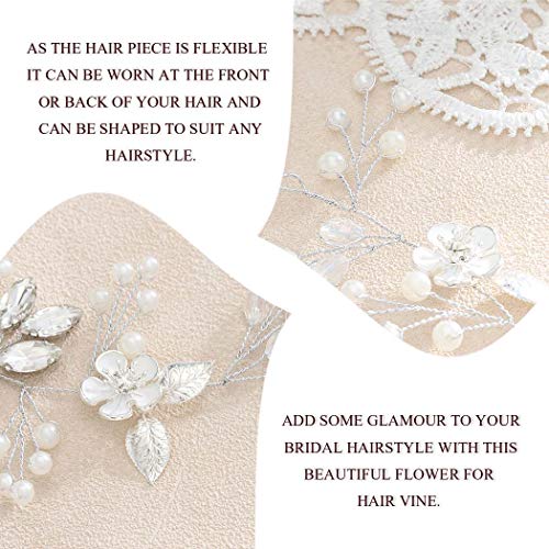 Barogirl Bride Wedding Headband Flower Hair Vine Crystal Bridal Hair Accessories for Women (Silver)