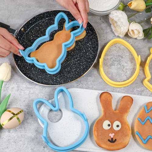 Kamehame Silicone Pancake Molds for Bunny, Egg, Chick, Bunny Face Shape Pancakes, 4 Pack Nonstick Easter Pancake Shaper for kids, Fun Easter Cake Ring Mold Egg Rings for Griddle Cooking by Kamehame - Image 6