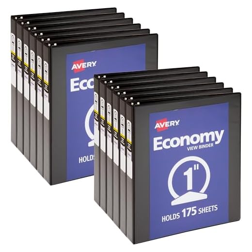 Avery 1 inch Economy View 3 Ring Binder, Round Ring, Holds 8.5" x 11" Paper, 12 Black Binders (05710)