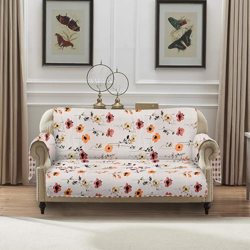 Image of Amazon Basics Printed Quilted Reversible Sofa Topper | 2 Seater | 120Cm X 175Cm | 325 GSM | Color - Red, Polyester Blend