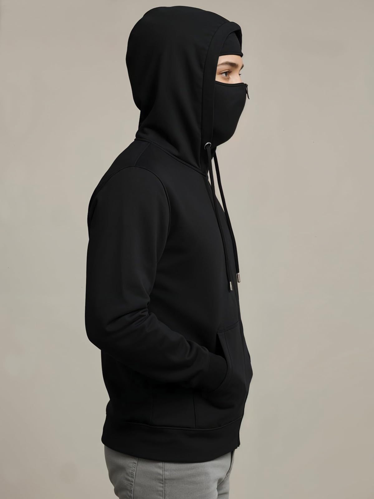 ADRO Cagoule pour homme, 320 g/m², coton doux, fermeture éclair, manchon avec trou pour le pouce, gants, veste de voyage avec capuche, sweat d'hiver