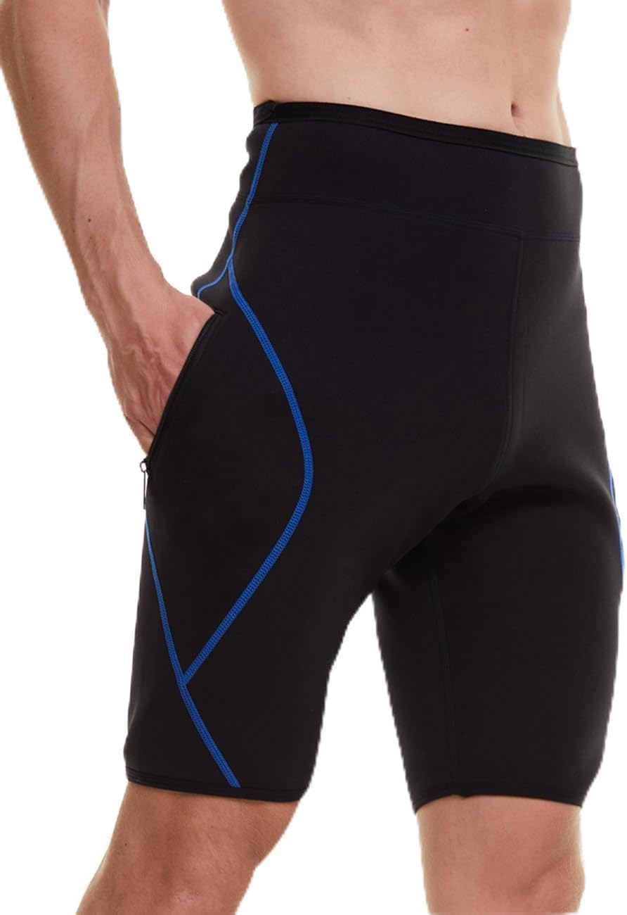 NonEcho Mens Neoprene Sauna Sweat Workout Compression Shorts Body Shaper Slimming Yoga Pants with Zipper Pocket