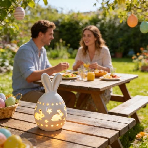 Lampe de table en forme de lapin en céramique blanche pour illuminer votre cheminée - 2