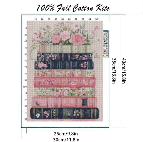Image of MYBISYMQQ Stamped Cross Stitch Kits - Flower Embroidery Starter Kit for Adult Beginners,Book Cross Stitch Kits Embroidery Kit Arts and Crafts for Beginners 15.7 x 11.8 Inches