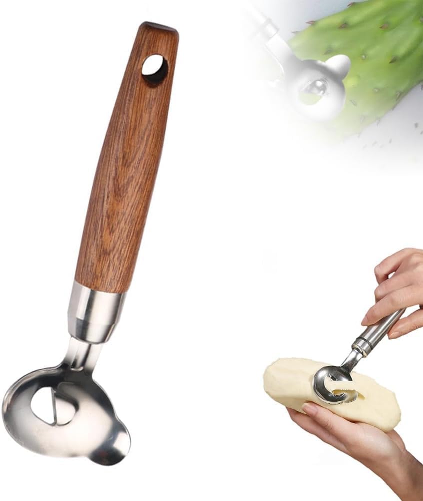 BIGTHREE Cactus Peeler Spoon, 2025 Multi-Function Stainless Steel Nopales Peeler & Noodle Cutter, Ergonomic Design, Sliced Chinese Noodle Cutter for Cooking Kitchen Gadgets (1-Piece)