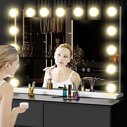 Gvnkvn 22.8 X 18.2 Vanity Mirror With Lights, Vanity Tabletop Hollyhood Makeup Mirror, Hollywood Lighted Mirror With 15 Dimmable Led Bulbs,3 Colors Modes,Touch Control,Metal Frame,White #TOP5