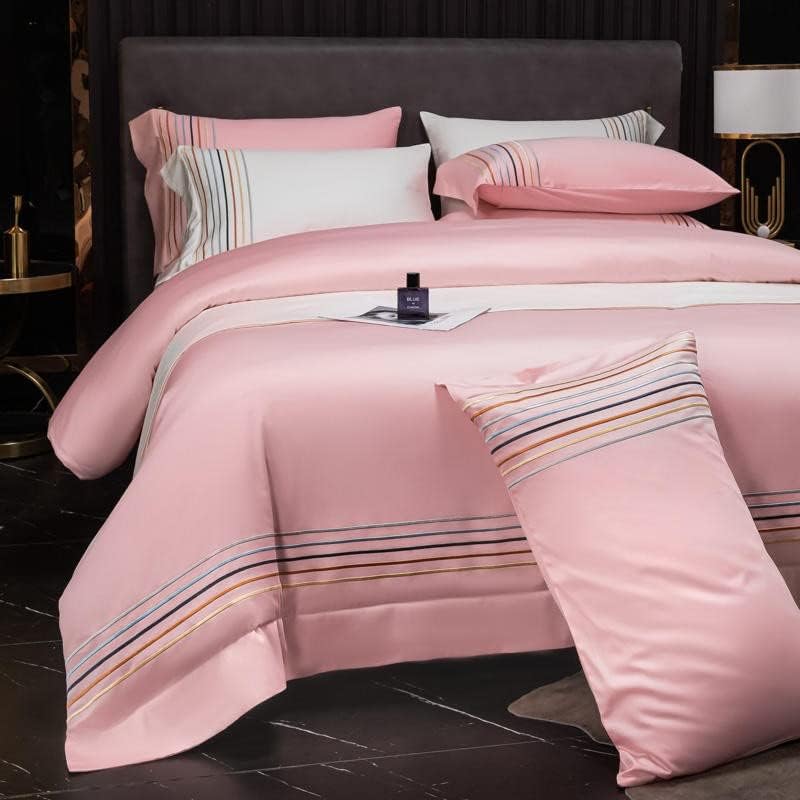 Miniatura 4 de XDSDDS Gyptian Cotton Stripe Embroidery Hotel Duvet Cover Set Bed Sheet Pillowcases Twin Double Queen King Size Color  Black-JoJos Bizarre
