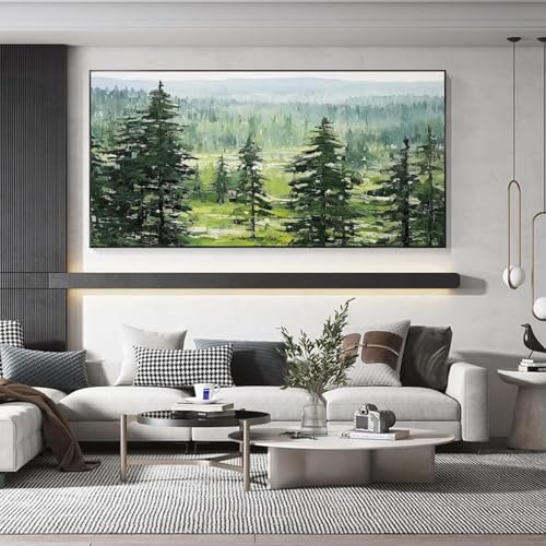 Peinture abstraite sur toile grand pin décoration d'intérieur salon paysage vert 60x120