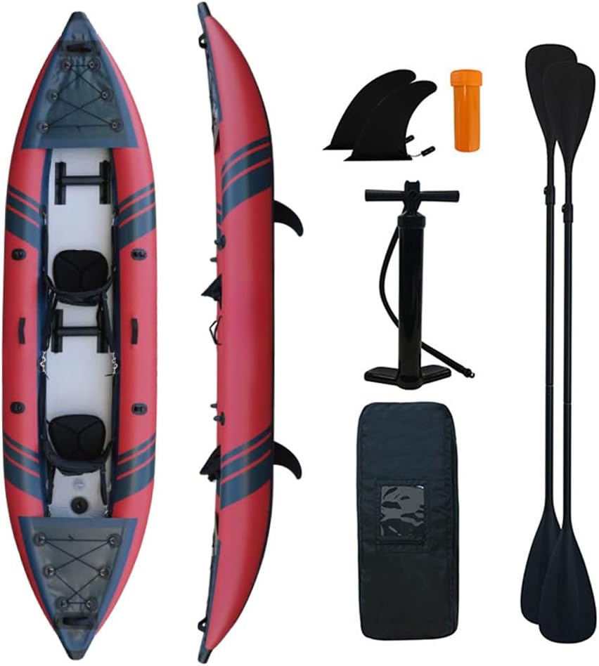Inflatable Kayak, 2 Person Canoe,Double Brushed Inflatable Rubber Rowing Boat Brushed Inflatable Canoe Fishing Boat Rowing Boat-Red