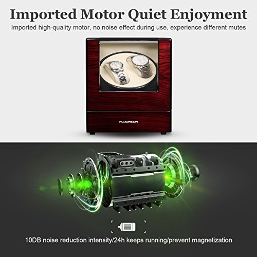 Floureon Automatic Watch Winder Dual Watch Winder Classic Wooden Winder Box Display with Two Cushion Holders for Men Women Watches,Battery Powered/AC Adapter(Red Brown)