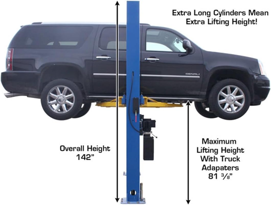 Atlas Automotive Equipment 9OHSC-SS 2-Post Vehicle Overhead Lift, 11’9” Minimum Ceiling Height, 9,000lb Capacity, Clear Floor, 11'10" Height, 3-Stage Front and 2-Stage Rear Arms, for DIY/Hobbyists