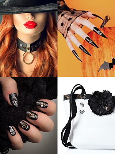 60 Pcs 3D Halloween Nail Art Charms Skull Spider With Rhinestones, Torokom Vintage Skeleton Hand Alloy Nail Art Jewelry Decoration Halloween Nail Glitters For Diy Nail Tip Crafts (Gold & Siliver) #TOP5