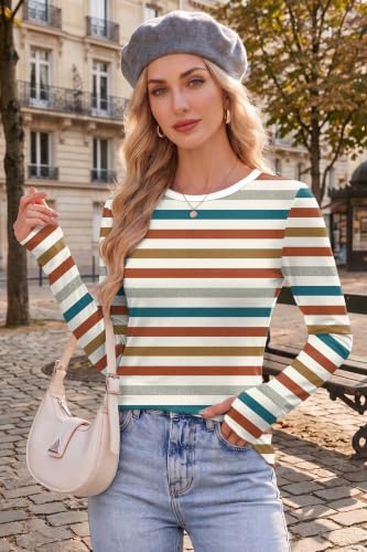 Ekouaer Womens Long Sleeve Tops Crew Neck Shirts Fall Clothes Stripe XL — view 4