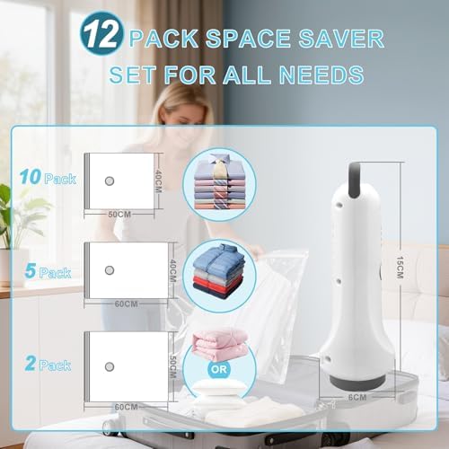 Vacuum Bags for Travel,12 Pack Vacuum Storage Bags with Wireless Pump - 2