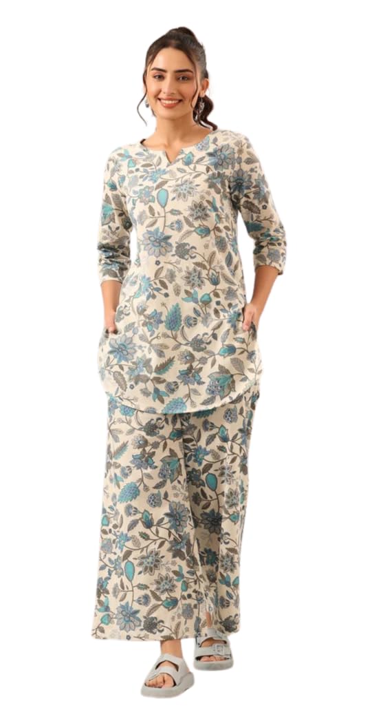 Leriya Fashion Women's Rayon Floral Regular Western Co-Ord Set (Lf-W1936&Tr958_White_L)