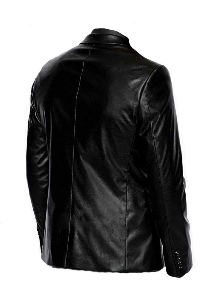 LP-FACON Blazer de cuero negro para hombre, casual, ajustado, clásico, deportivo, chaqueta de cuero para hombre