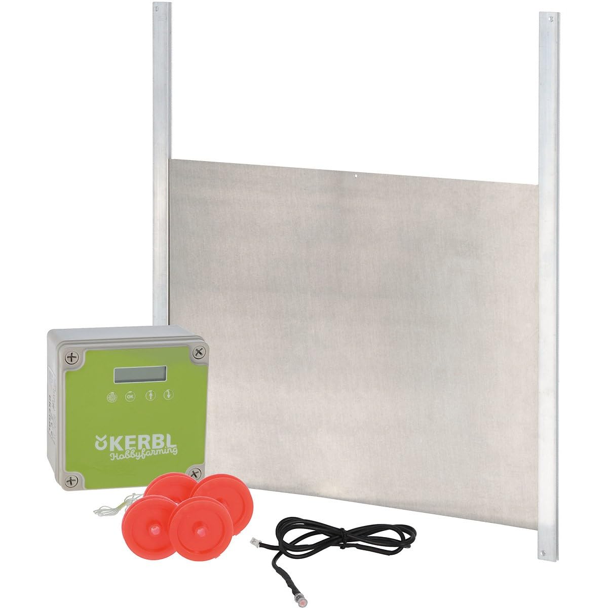 Kerbl Hobbyfarming Automatyczna kontrola drzwi dla kurczaków z drzwiami przesuwnymi 220x330mm, sterowanie klapą dla kurczaków, metalowe drzwi przesuwne, 3 lata gwarancji