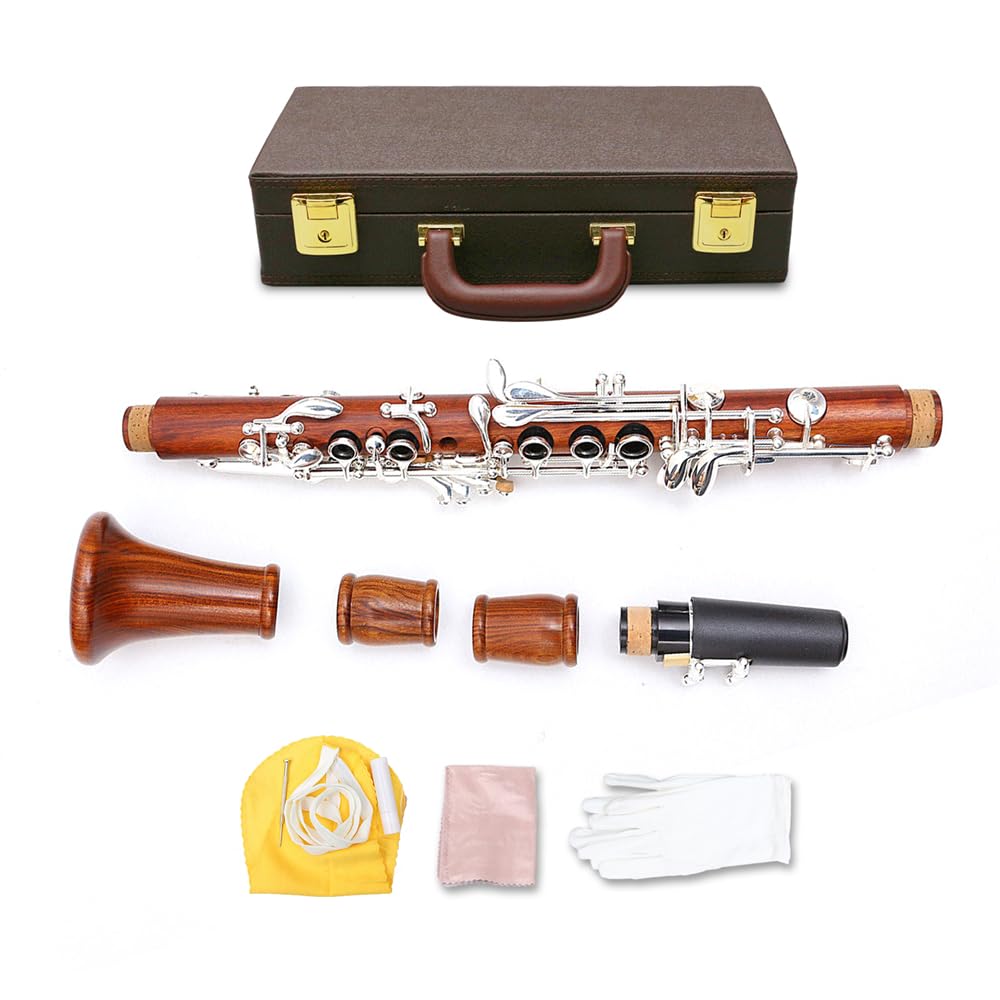 Yinfente Clarinetto in palissandro Eb clarinetto per studenti principianti con 2 barili, custodia rigida, kit di pulizia, bocchino, grasso per sughero, guanti, ance per clarinetto professionale e