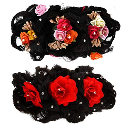 Efulgenz Multipack of Indian Hair Bun Wedding Flower Hair Accessories Jewelry for Brides Women Girls, Perfect Valentines Day Gifts for Her