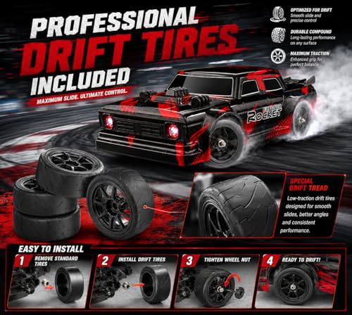 Image of Remote Control Sports Car & Off-Road SUV Toy for Kids, High Speed RC Racing with Wireless Remote, Realistic Lights & Premium Design Gift for Boys Girls (1:18-Rocket Drift car)