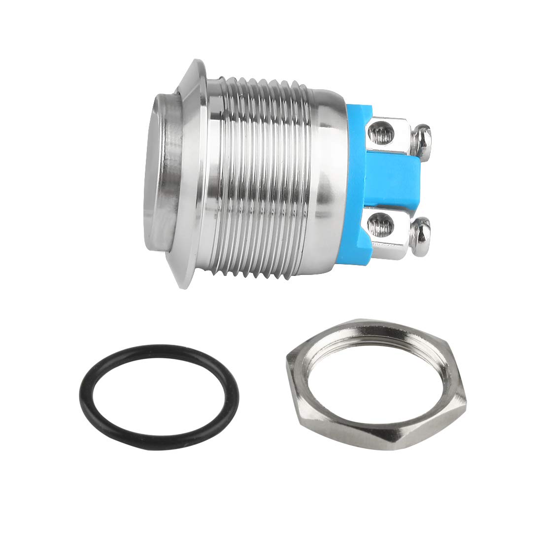 Larcele 19mm Push Button Switch Waterproof Momentary Metal DIY Switch 1No Stainless Steel Shell JSANKG-17,5 Pieces(Screw Terminal,High Round Head)