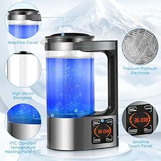 Générateur d'eau Hydrogène, 2L Micro-électrolyse de bouteille d'eau riche en hydrogène, Eau Alcaline Eau Ionisée Eau Hydrogène avec Fonction Thermostat et écran Tactile LED pour en Famille