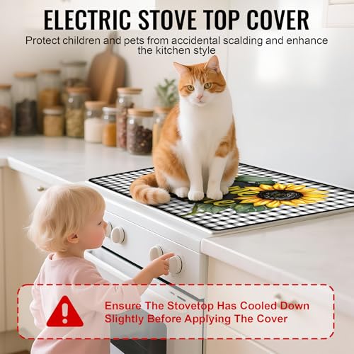 Image of Stove Top Cover for Electric Stove,Glass Stove Top Cover, Heat Resistant Glass Cooktop Cover, Stovetop Protector, Kitchen Decor, Dish Drying Mats Cover for Ceramic Washer Top 28.5x20.5 inch