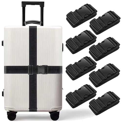 Image of BILIONE 8 Pcs Luggage Straps, 79 inch Long Belts Keep Suitcase Secure While Traveling, TSA Approved Add a Bag Premium Accessory for Travel Bag Closure (8Pcs Black)
