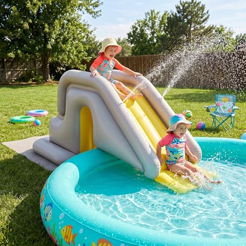 Scivolo Gonfiabile per Piscina, Scivolo Gonfiabile in PVC 200x80 cm con Base Riempibile con Acqua, Scivoli di Facile Installazione per la Festa Estiva nel Cortile dei Bambini (Giallo)