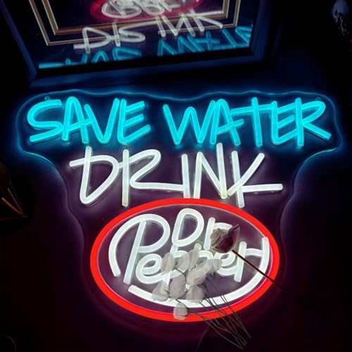 Retro Soda Neon Sign Save Water Drink LED Light Happy Soda-Themed Neon Light - Adjustable Brightness Ice Blue/White/Red Perfect for Party Decoration Bars Home Decor Man CaveHoliday Gifts