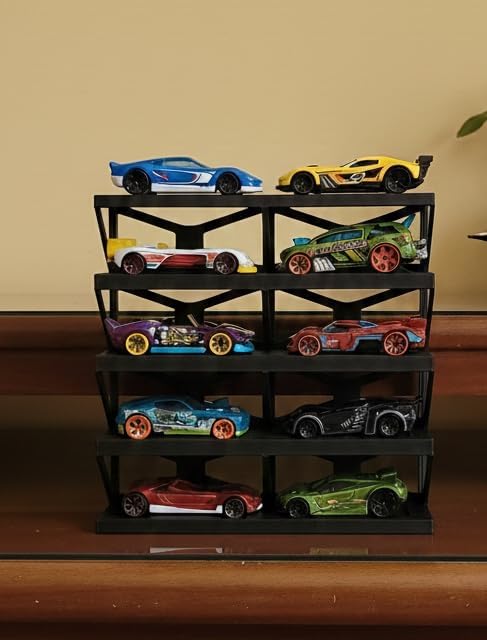 Premium 10‑Car Display Rack- Black - for Hot Wheels Compatible Cars — Eco‑Friendly Biodegradable Plastic Compact 16 cm × 16 cm × 5 cm