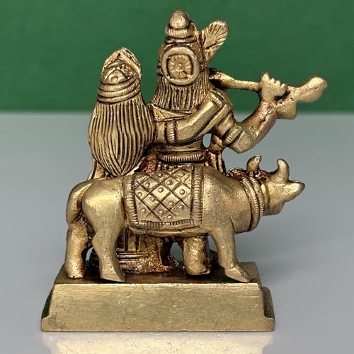 Image of Brass Made Shri Radha Krishna Idol with Darling Cow /Decorative Radha Krishna Idol (4 INCH)