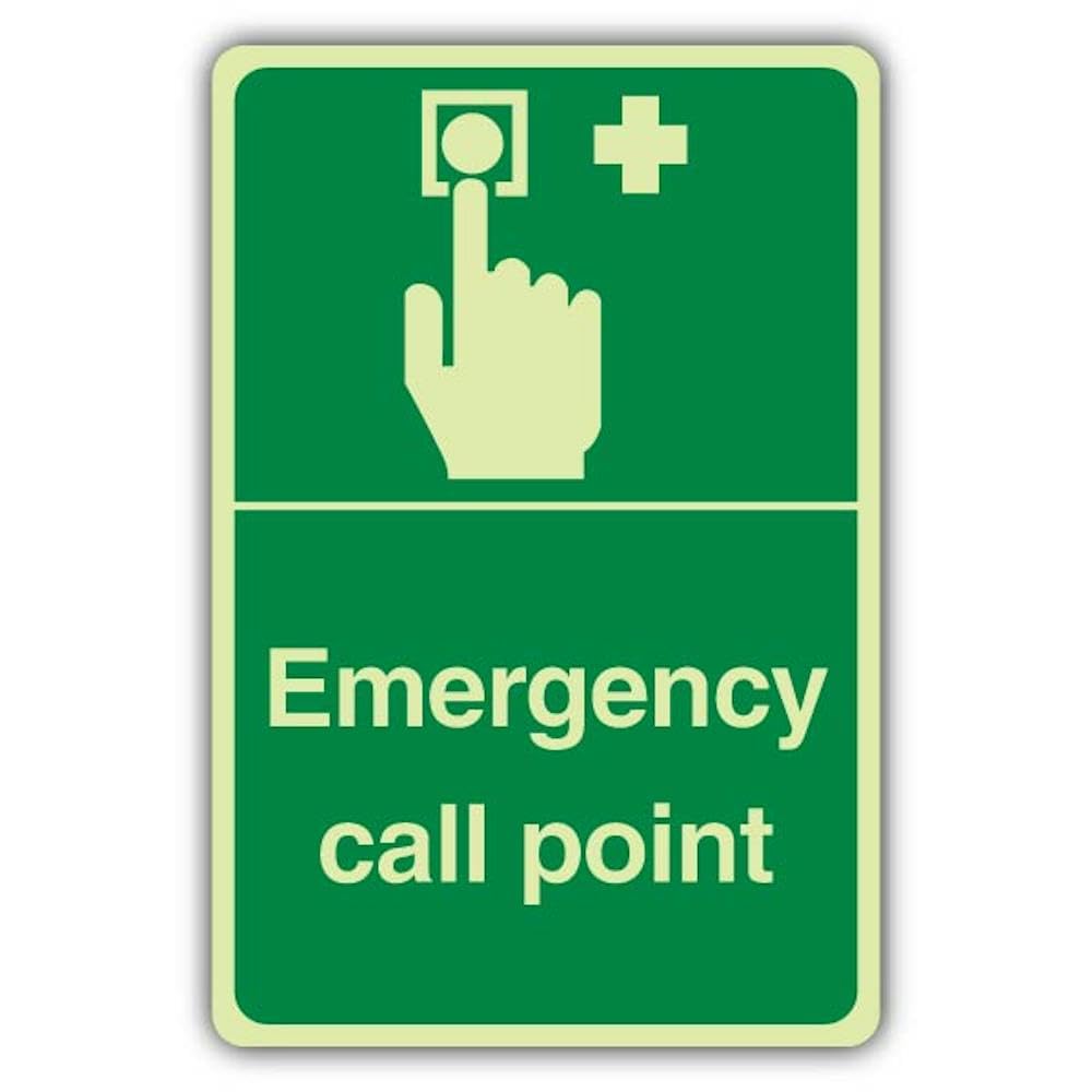 V Safety Photoluminescent Emergency Call Point Safety Sign - 150 x 225 mm - Self Adhesive Vinyl - Double Glow