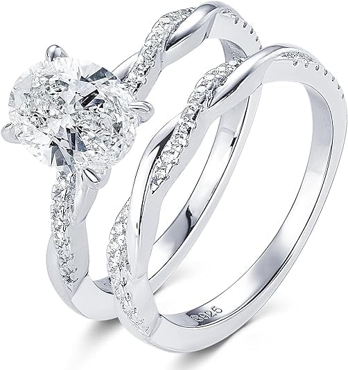 Generic Aryan Jewels 2ct Moissanite Engagement Rings for Women Oval Cut Bridal Ring Set 925 Sterling Silver Lab Created Diamond Wedding Band Twisting Infinity Pave Set