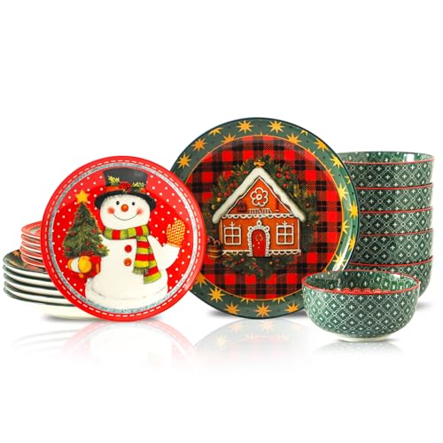 HASENSE 18 Pieces Dinnerware Sets for 6, Christmas...