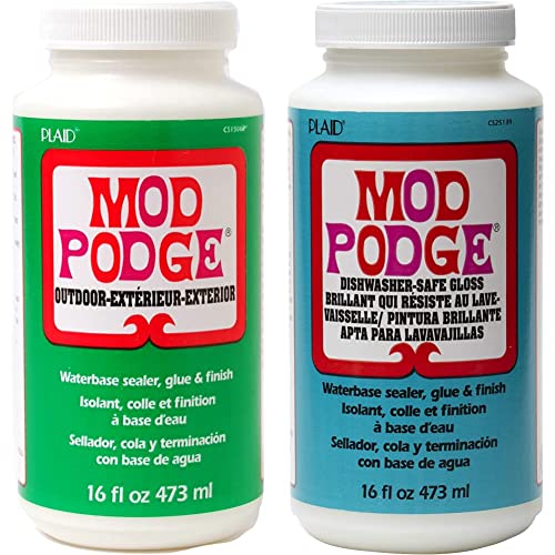 Mod Podge 16 oz Outdoor Decoupage, & 16 oz Dishwasher Safe Gloss,