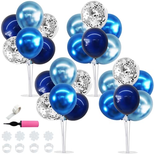 TONIFUL 4 Set Metallic Blue Silver Balloon Stand Centerpiece Table Decorations for Men's Birthday,Father's Day Retirement,Blue Party Decoration,Graduation Decorations 2026,Baby Shower