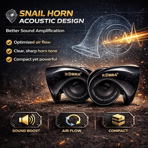 Image of KOBRA Car Horn High Sound Waterproof 12V | Horn for Car with Wire | Loud Snail Car Horn | Anti-Rust Premium Finish Universal Vehicle Horn