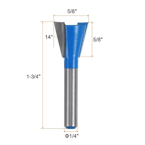 Miniatura 39 de HARFINGTON Broca de enrutador de cola de milano, vástago de 1/2 pulgada, 1 pulgada de diámetro, carburo de tungsteno de 14 grados, broca