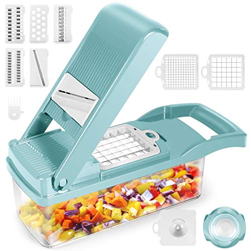 Vegetable Choppers, Onion Chopper, 12 in 1 Vegetable Cutter, Pro Slicer Dicer, Cutter, Manual Slicer, Mandolin Chopper with Container (Light Blue)
