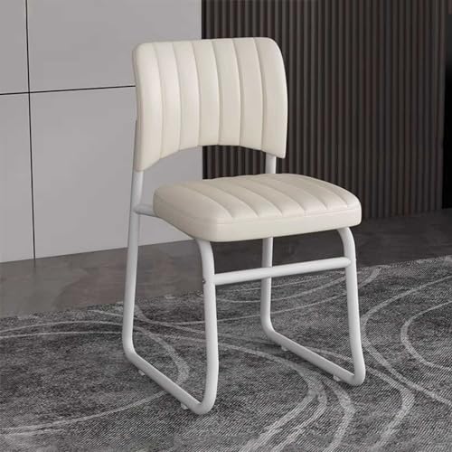 SXHEYUY Silla de Escritorio de Oficina sin Brazos, sin Ruedas, Silla de tocador ergonómica de Respaldo Medio, Silla de computadora cómoda con cojín Grueso,Beige,A