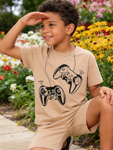 Image of KIDLAGA Kids Toddler Boy Clothes Outfits Bear Print Tee + Plaid Shorts 2 Pieces Summer Shorts Set