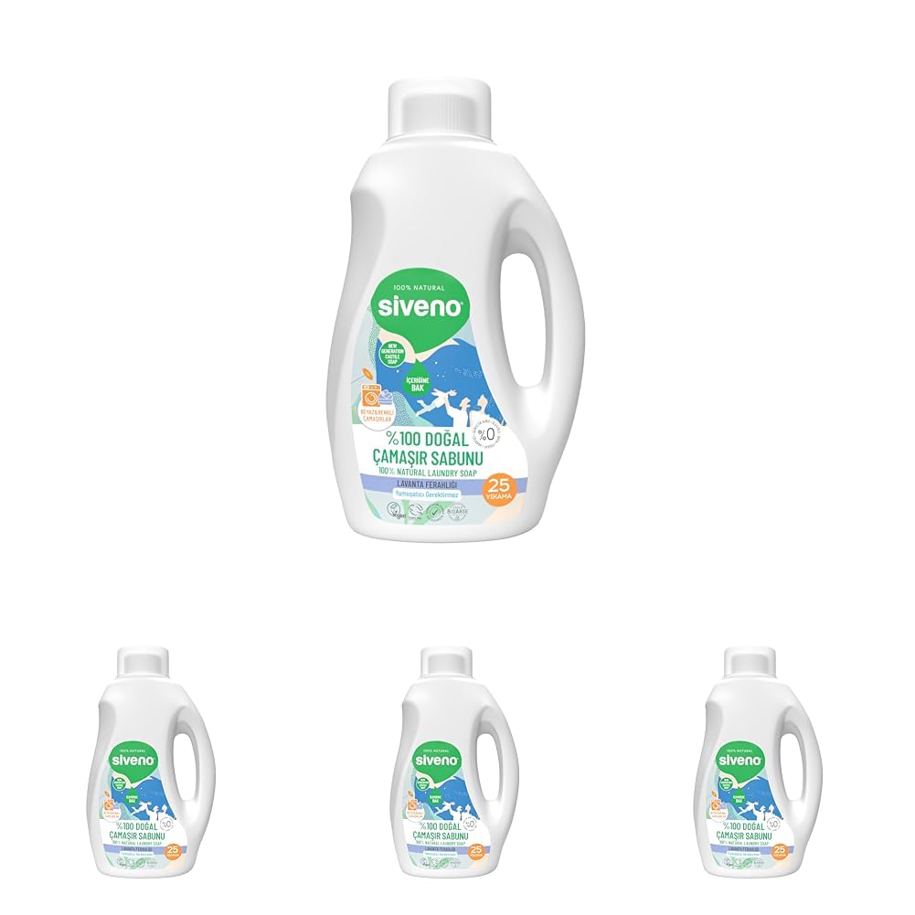 Siveno%100 Doğal Çamaşır Sabunu Bitkisel Deterjan Yumuşatıcı Gerektirmez Konsantre Vegan 750 ml (4 paketi)
