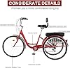 Erweater Adult Tricycle，26-Inch Adult Trikes, 3 Wheel Cruiser Bike with Large Basket & Adjustable Seat, Shopping Picnic Foldable Tricycles for Women, Men, Seniors (Red, 26 inch) #5
