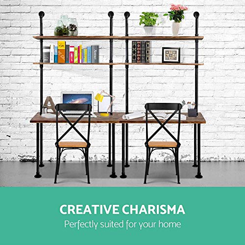 Diwhy Industrial Style Office Decor,Computer Desk with 2-Tier Storage Pipe Shelves,Bookshelf Laptop Desk,Studying Writing Table Workstation with Hutch for Home Ofiice(40 inches)